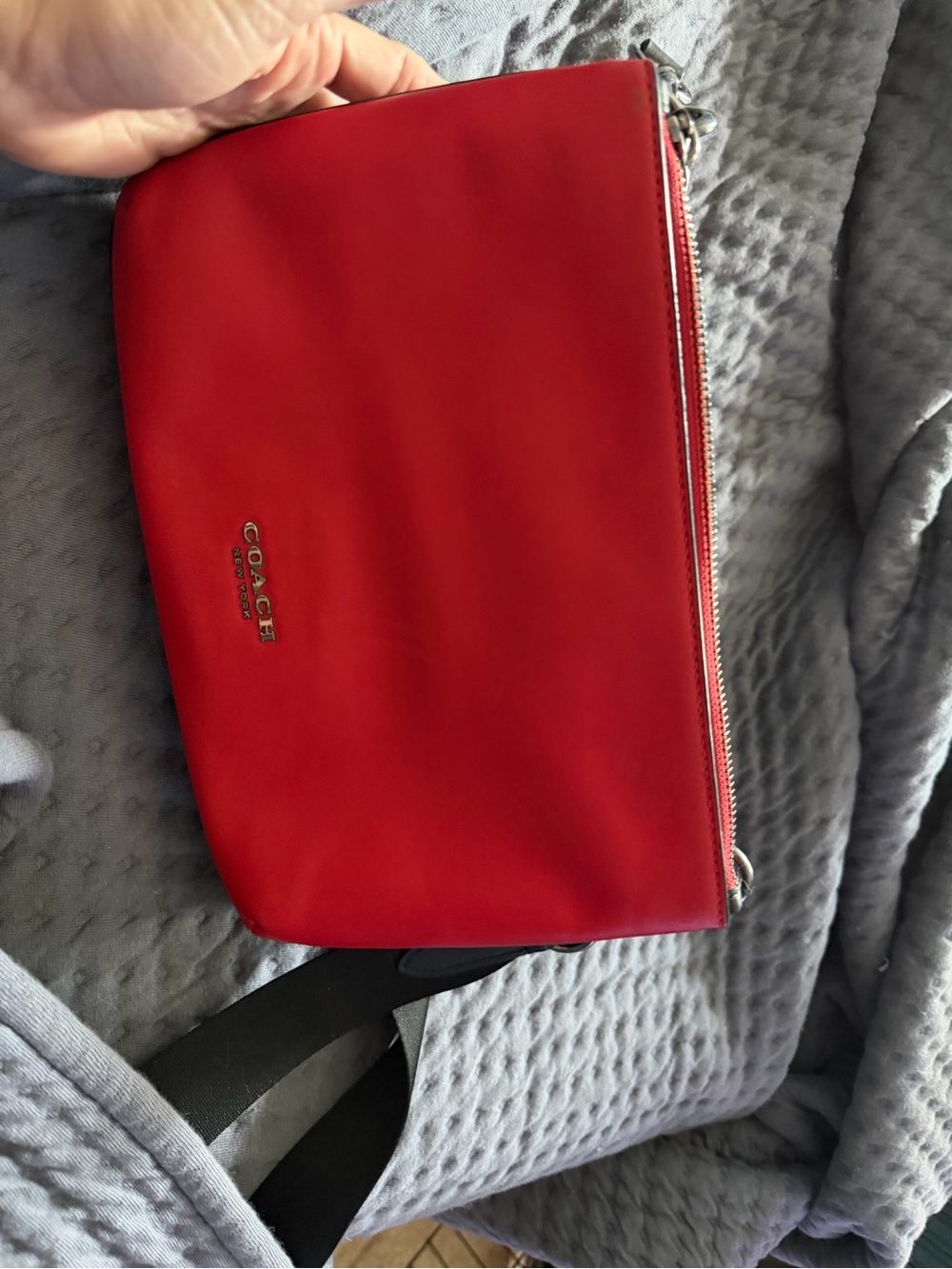 Coach Red Leather Crossbody Pouch with Silver Accent